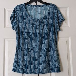 Worthington teal, black, white print SS top